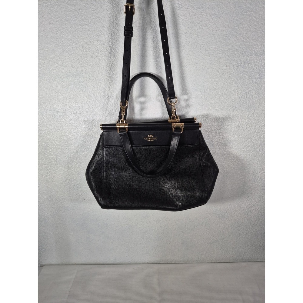 COACH Grace 2-Way Shoulder Bag Satchel Handbag #21343 Black Pebbled Leather
